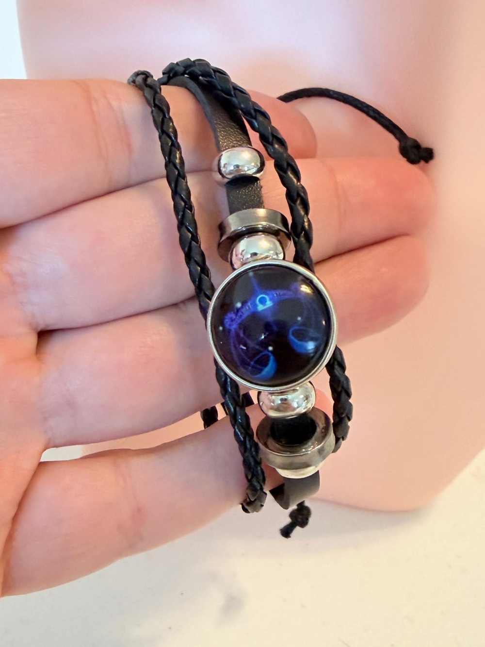 Black & Silver Libra Zodiac Braided Bracelet.